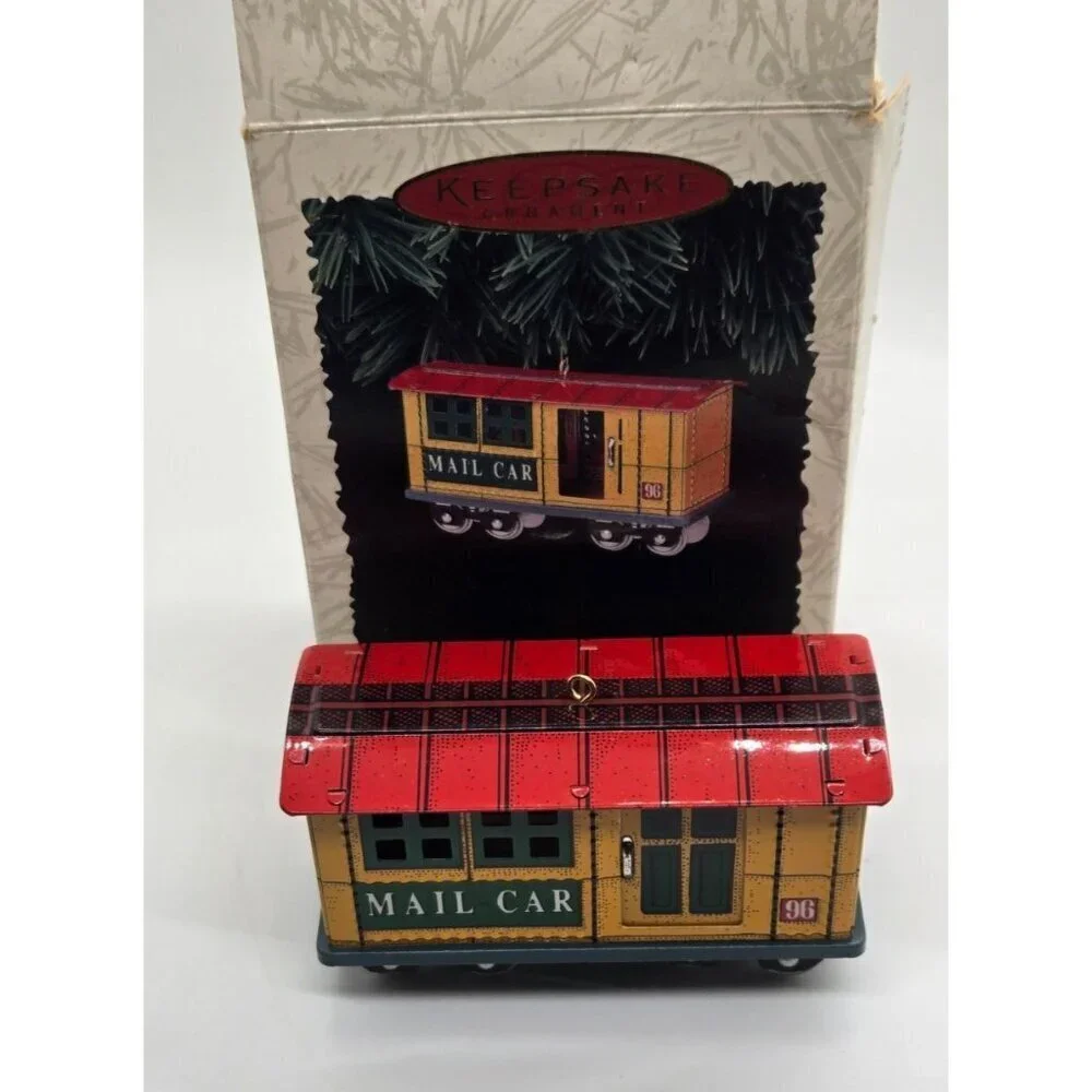 Hallmark Keepsake Yuletide Central Mail Car 1996 Ornament set of 2